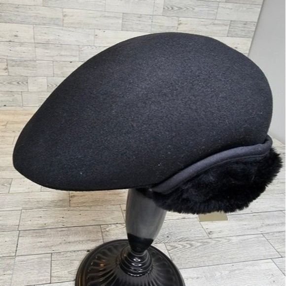 Bailey of Hollywood Wagner Black Wool Flat Cap Hat w/ Ear Flaps, Size Small NWT - Picture 4 of 11